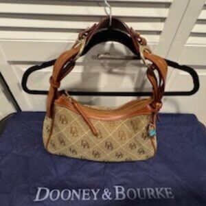 Dooney and Bouke Signature Tan Fabric Logo Small Hobo